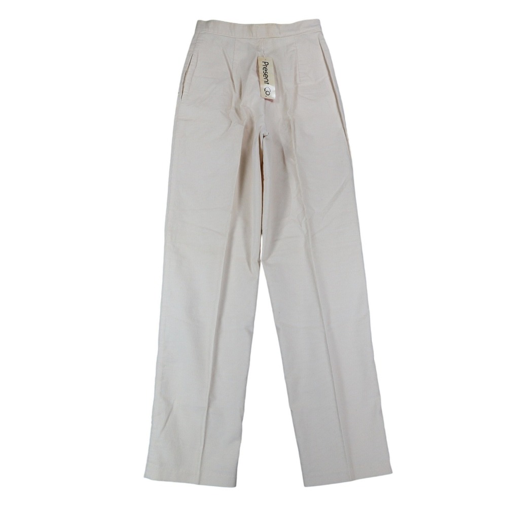 Present Co Pants Women 7/8 Vintage 70s 80s Cream Corduroy Pleated High Rise USA